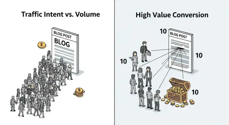 Traffic vs Conversion: Many readers, few coins; fewer readers, gold treasure.